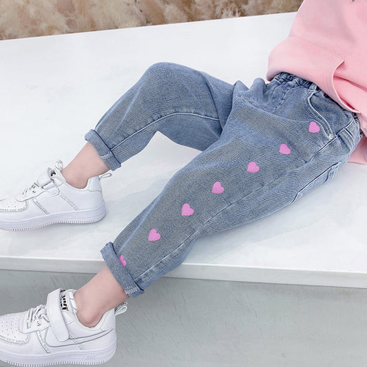 Casual Thin Love Stretch Jeans for girls