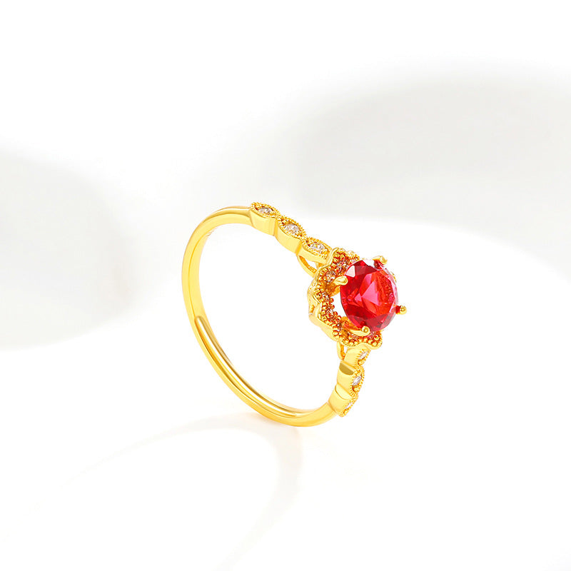 French Style Retro Design Red Artificial Gemstone Ring For Women