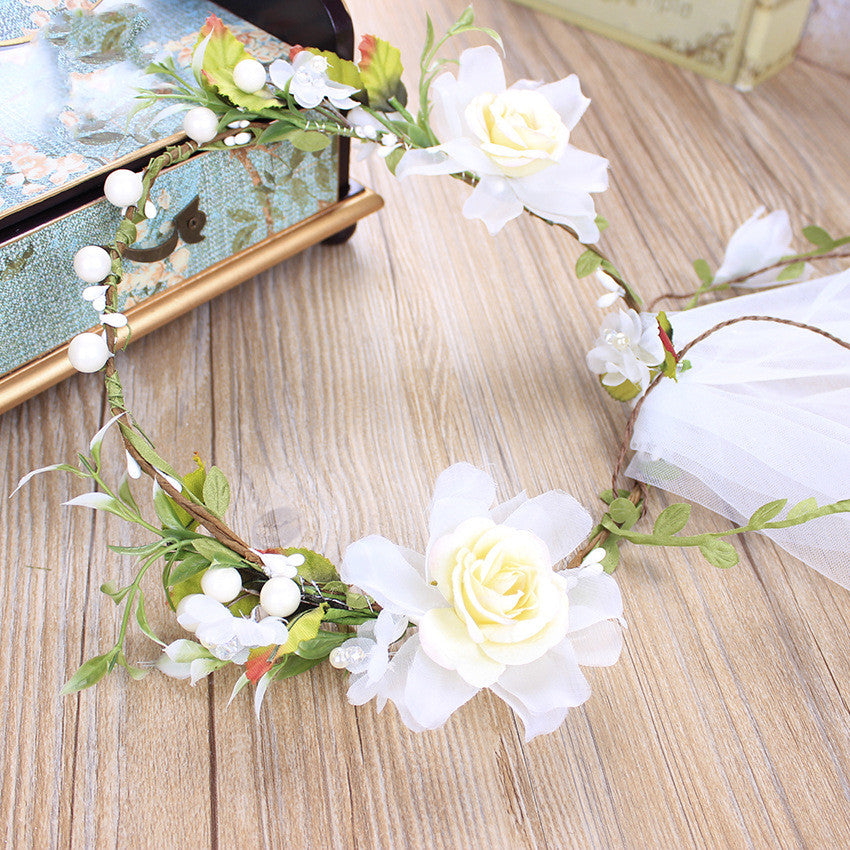 Bridal Veil Handmade White Rose Rattan Wreath