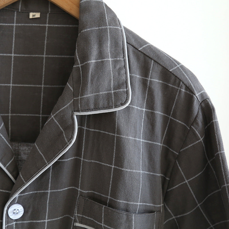 Single-line Plaid Pajama Set For Men