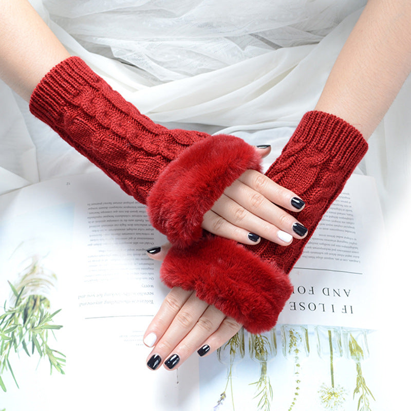 Knitted Half Finger Solid Color Twist Gloves for women