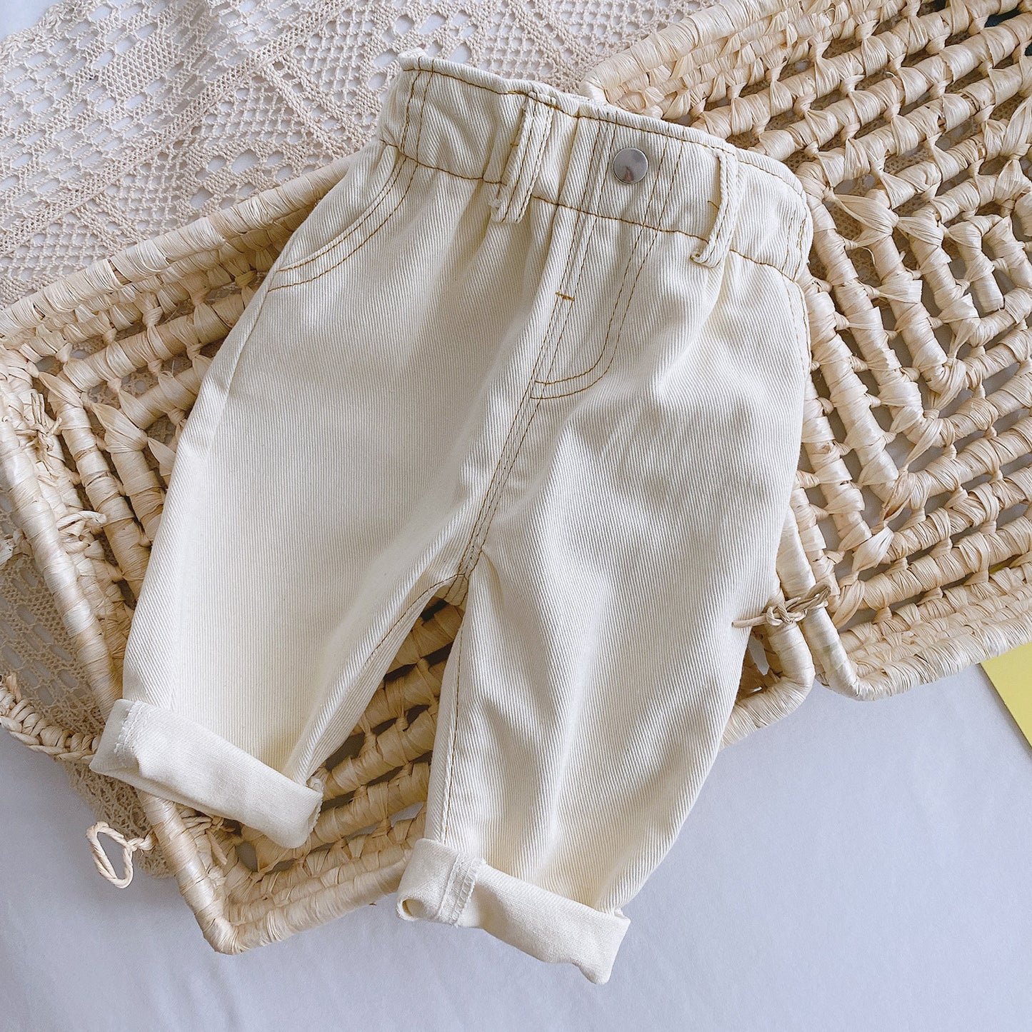 Solid Color Casual High Waist Soft Jeans for baby