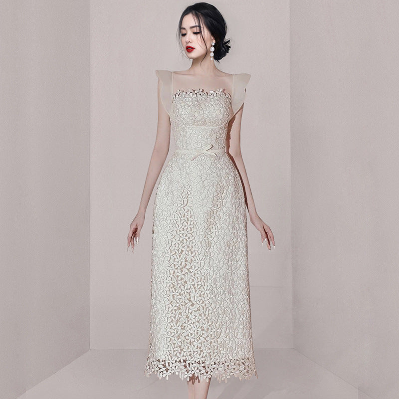 Small Group Temperament Patchwork Lace High Waisted Dress for women