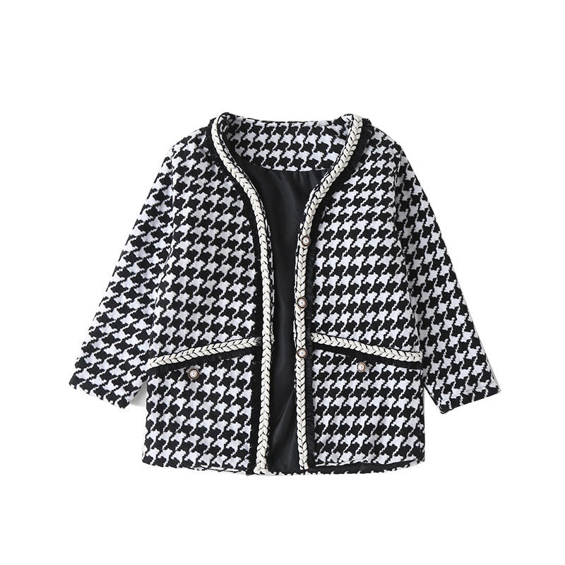 Houndstooth Element Fashion Thickening jacket for Girls