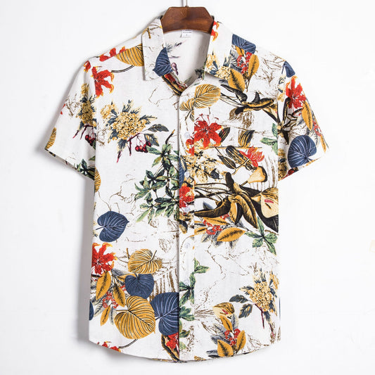 Men's Casual Cotton And Linen Men's Short-sleeved Shirt Men