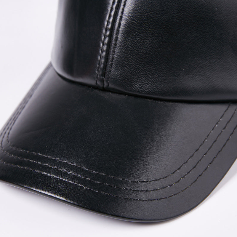 Leather Men  Women Middle-aged And Elderly Sheepskin Baseball Caps Thickened Warm Duck Tongue