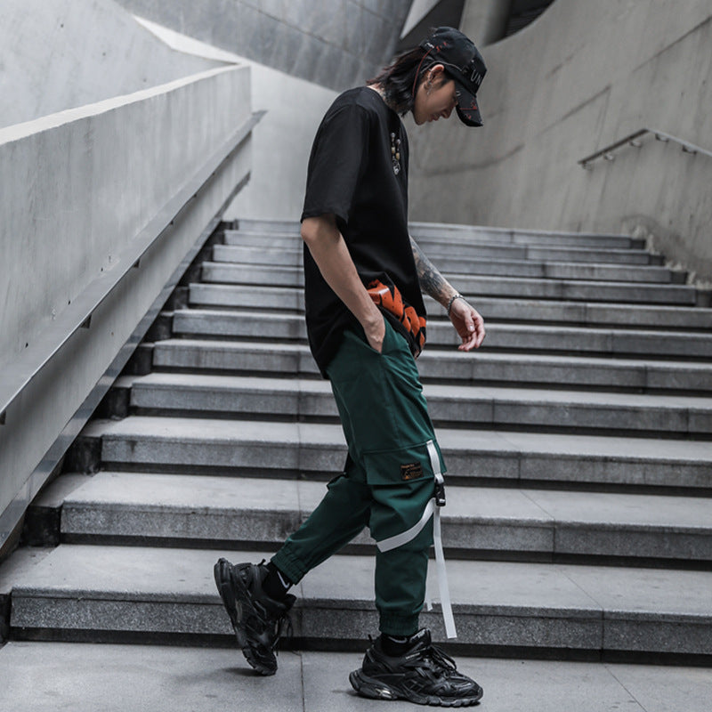 Hip Hop Dark Loose Web Cargo Pant For Men