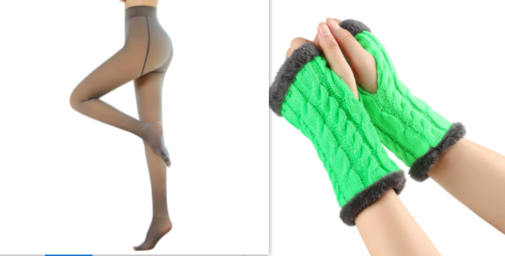 Fleece-lined Fluffy and Twist Knitted Finger Leakage glove for women