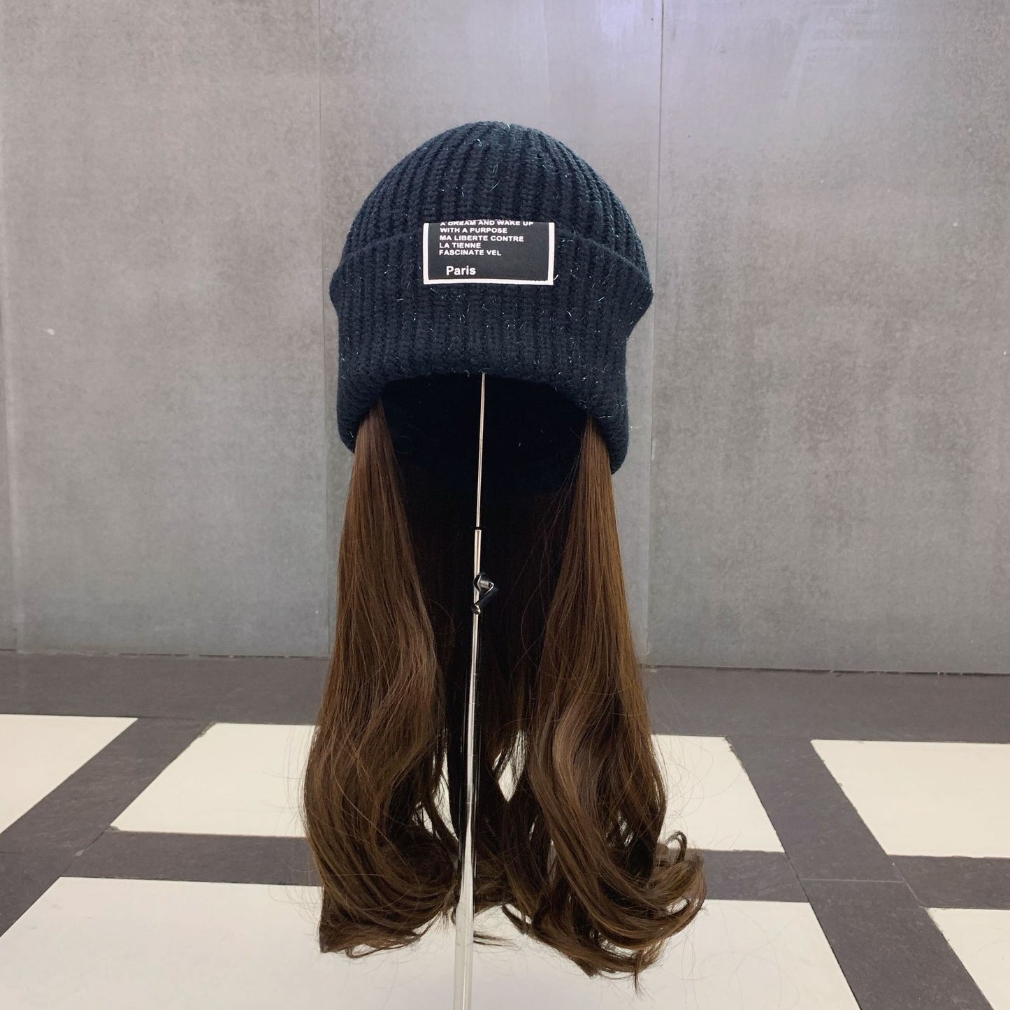 Autumn And Winter Curly Hair Knitted Hat Wig for women