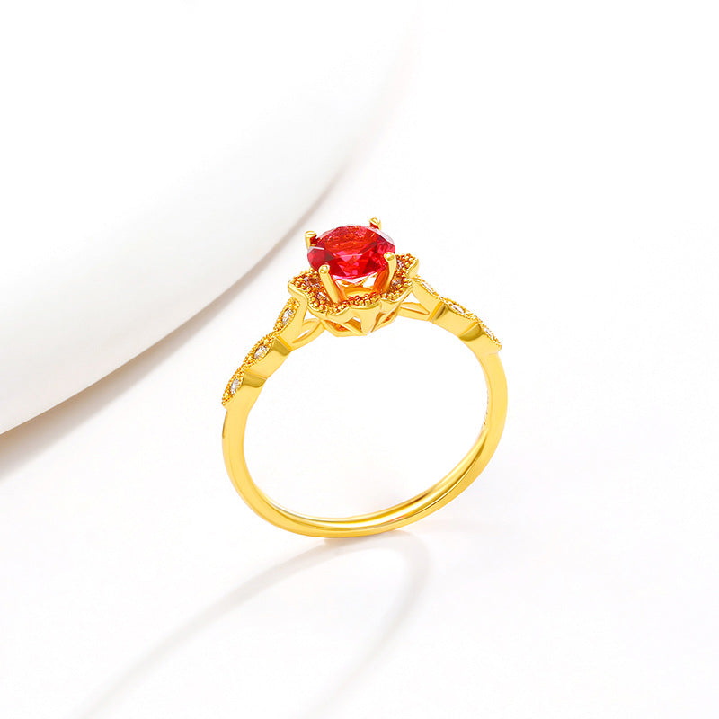 French Style Retro Design Red Artificial Gemstone Ring For Women