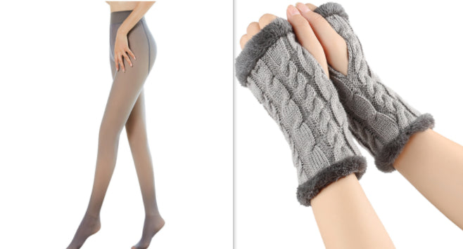 Fleece-lined Fluffy and Twist Knitted Finger Leakage glove for women