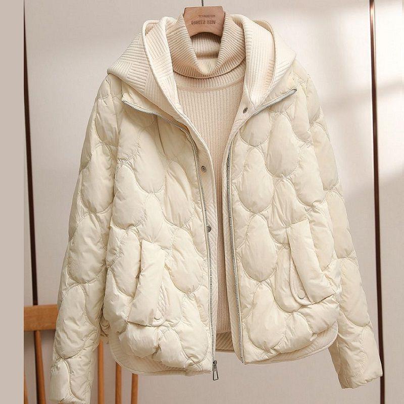 Cotton-padded Short Fake Two-piece Hooded Casual Coat for women