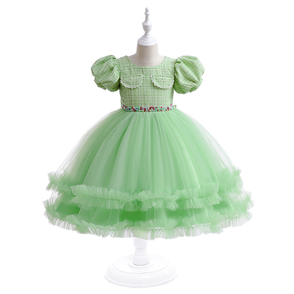 Halloween Mesh Stitching Puff Sleeve Dress for Girls