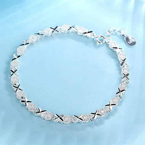 S925 Silver Female  Creative Heart-to-heart Printed XO Bracelet