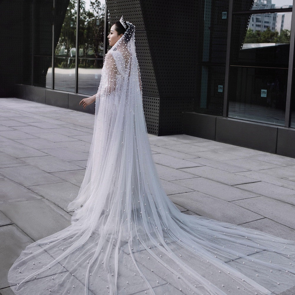 Luxury Heavy Industry Bridal Pearl Veil  for women