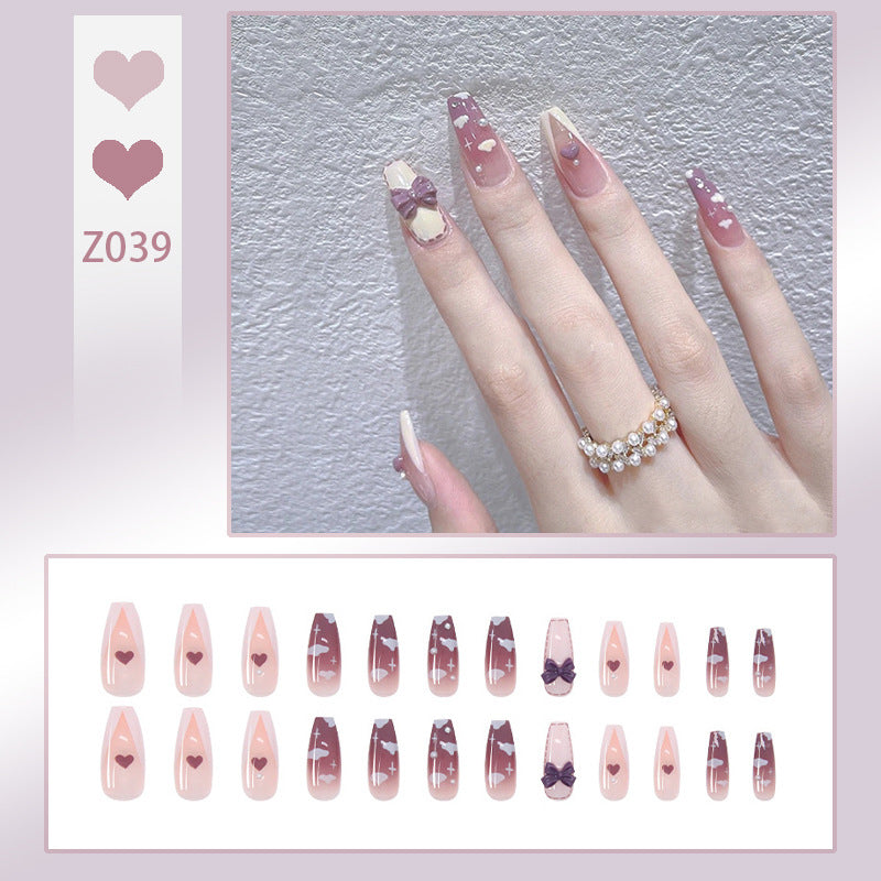 Wear Nail Milk Flavor Taro Taro Purple Gradient Nebula Flower Fake Nails Nail Stickers