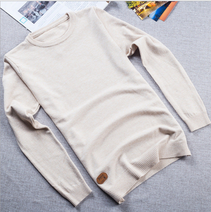 Solid Color Round Neck Sweater For Men