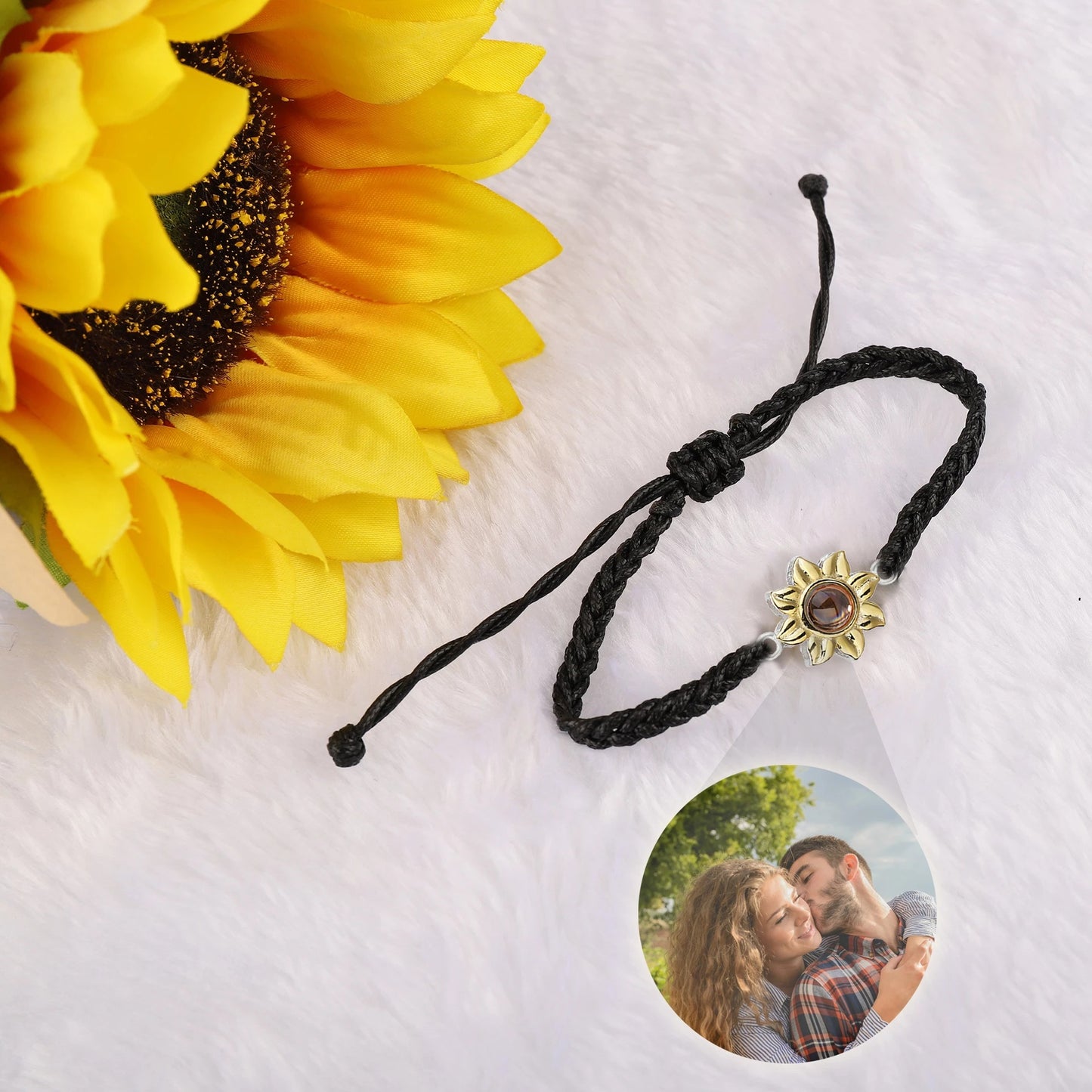 Customized Color Photo Weaving Couple Sunflower Projection Bracelet