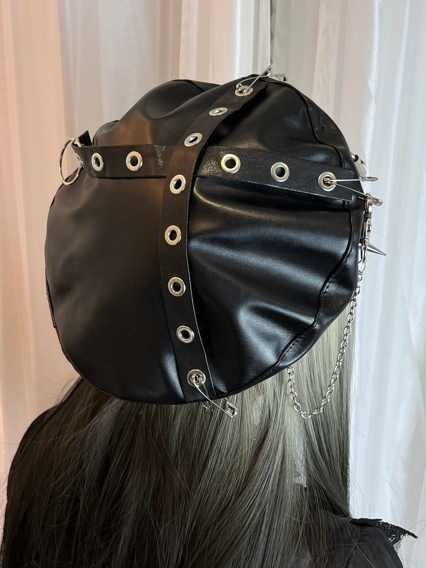 Pu Leather Punk Chain Studded Beret hat for girls