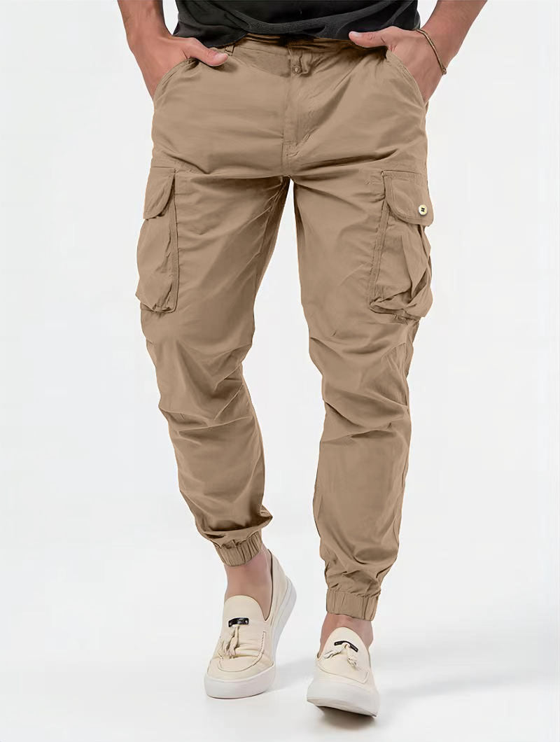 Cargo Trousers With Three-dimensional Pockets With Solid Color For Men