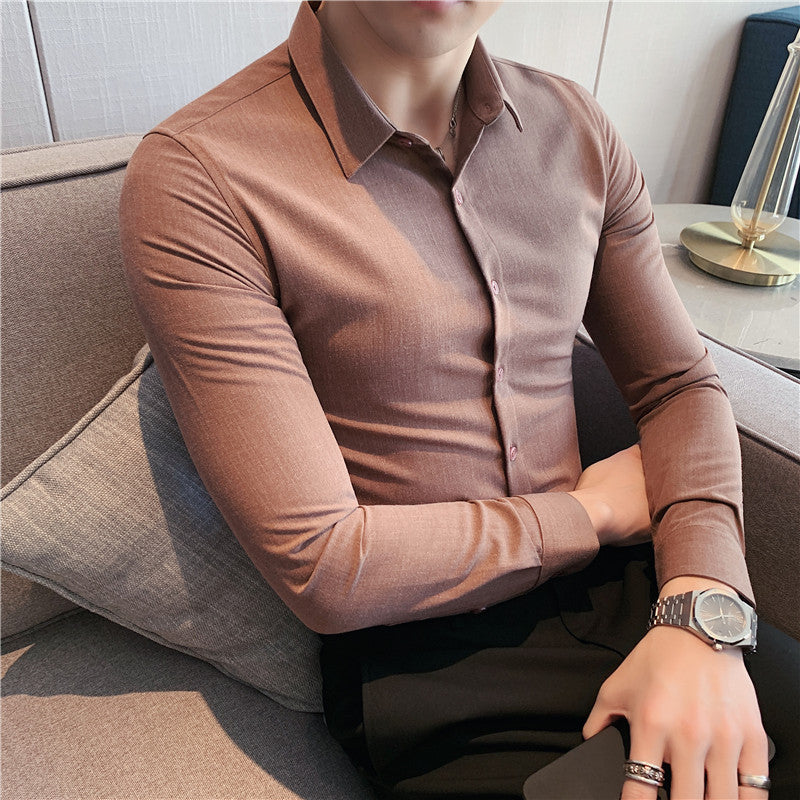 Spring New Men's Korean Version Of Solid Color Business Casual Shirts