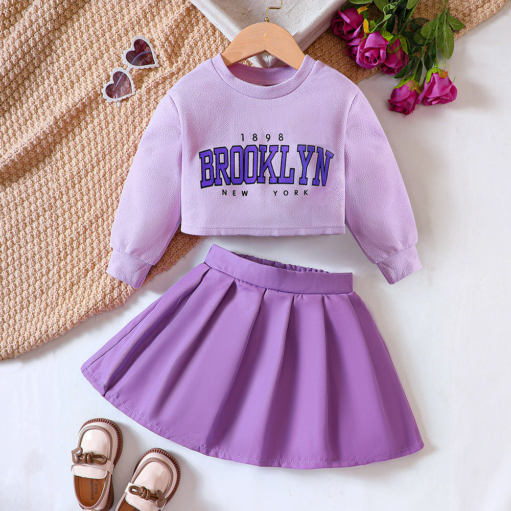 Girls Letter Print Sweatshirt Skirt Suit