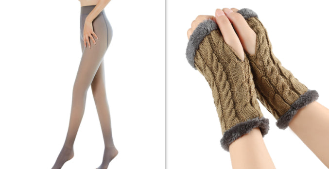 Fleece-lined Fluffy and Twist Knitted Finger Leakage glove for women