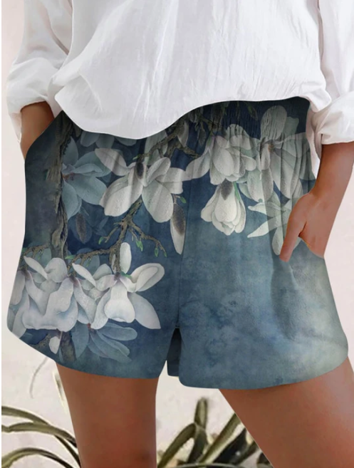 Printed Elastic High Waist Shorts For Women