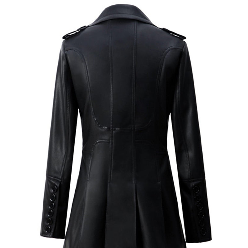 Mid-length Leather Wind and Large Swing Coat or jacket for women