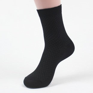 Bamboo Fiber Cotton Mid-calf Men Socks Double Needle Dark Flower Small Plaid Business Zhuji Socks