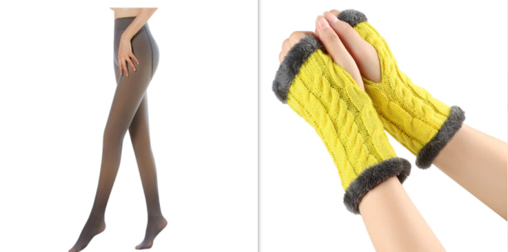 Fleece-lined Fluffy and Twist Knitted Finger Leakage glove for women