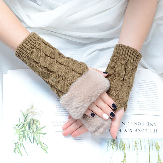 Knitted Half Finger Solid Color Twist Gloves for women