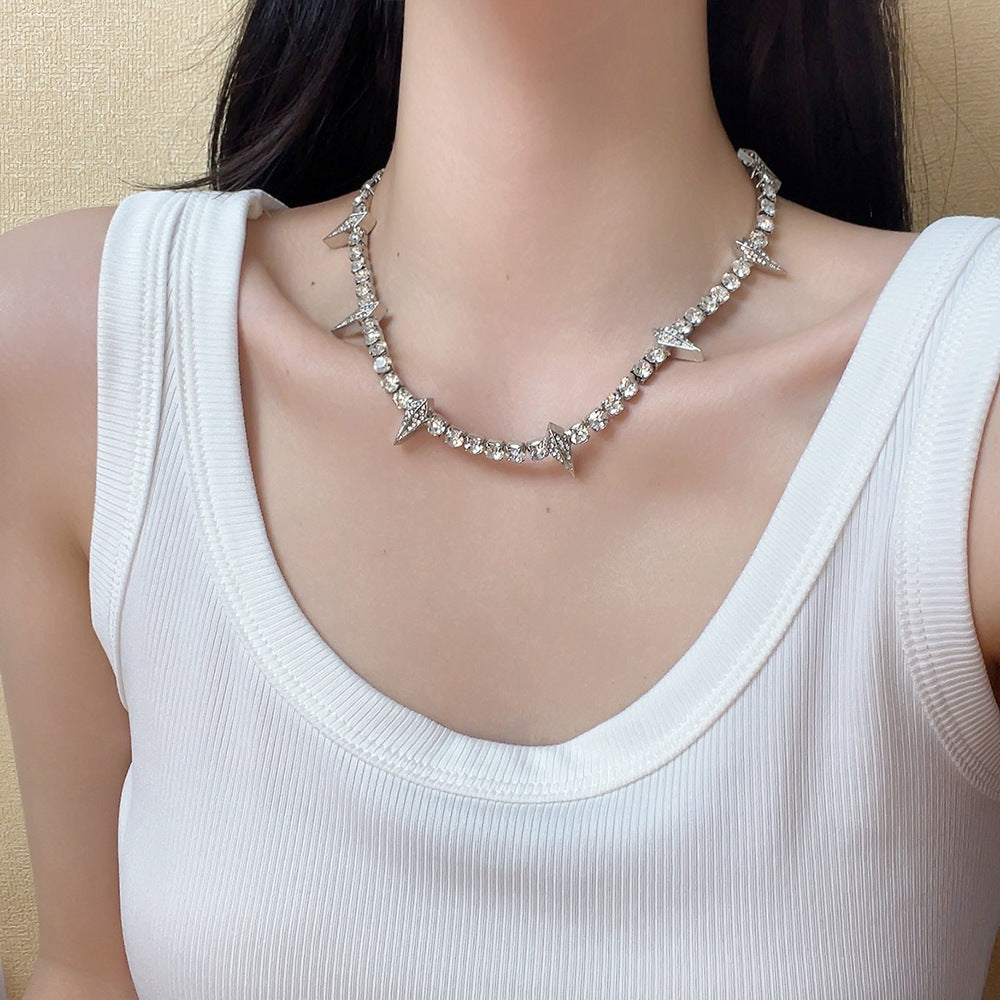 Full Diamond Tennis Chain Necklace Men's And Women's Street Zircon Collarbone Necklace Bracelet Ornament