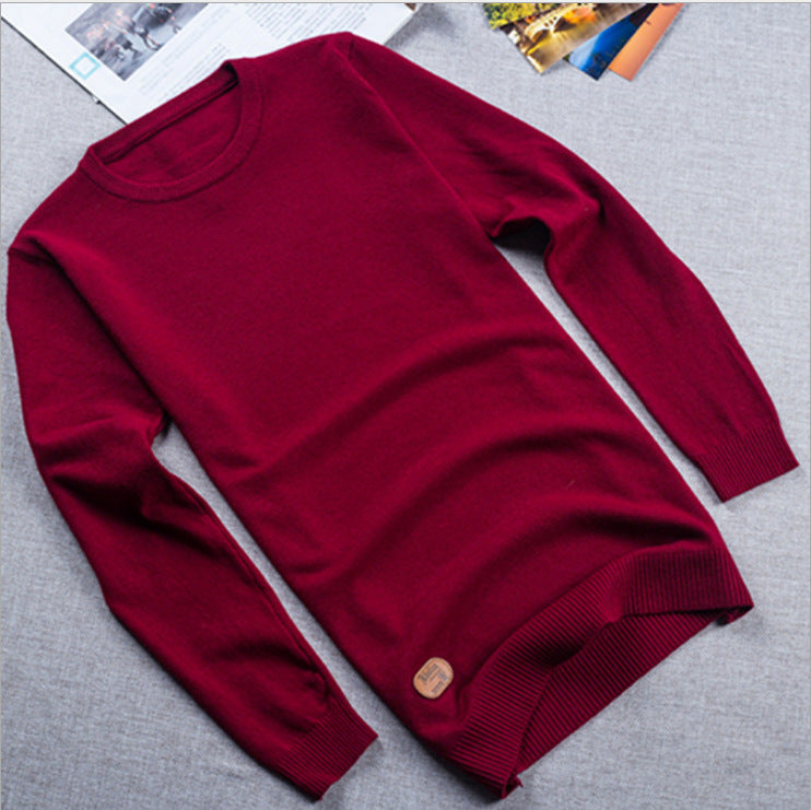 Solid Color Round Neck Sweater For Men