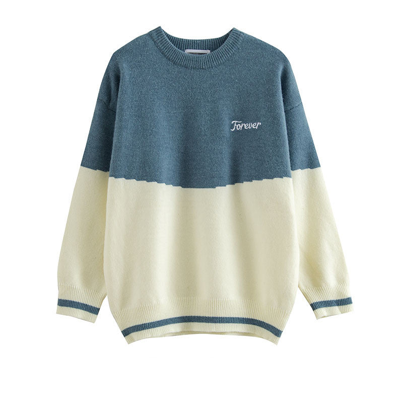 Japanese Retro Contrast Stitching Sweater Men