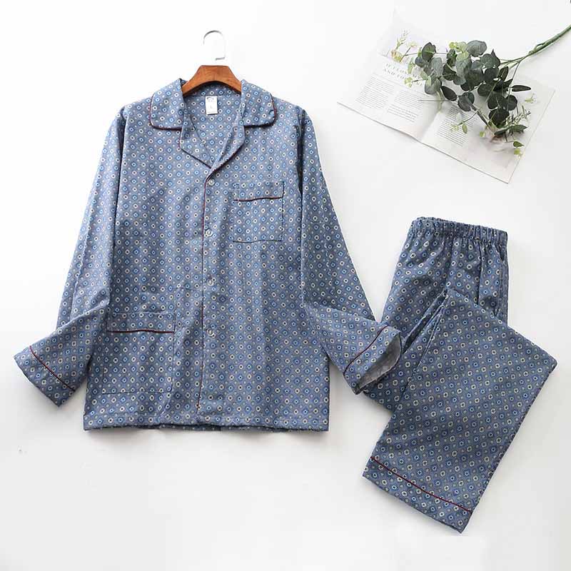 Brushed Cloth Long-Sleeved Lapel Pajama Set For Men