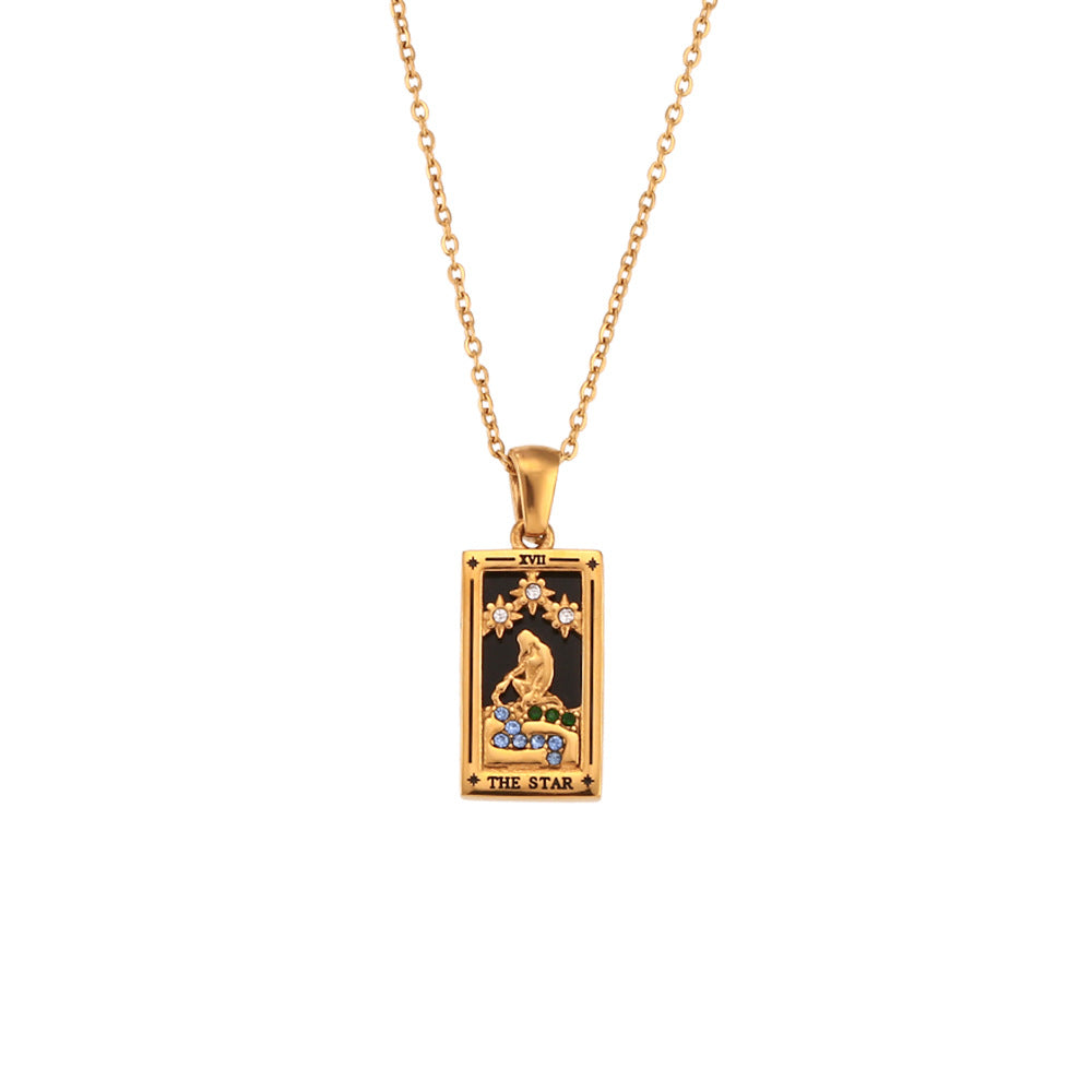 Retro Popular Selling Pendant Jewelry Stainless Steel Rectangular Drip Zircon Tarot Necklace