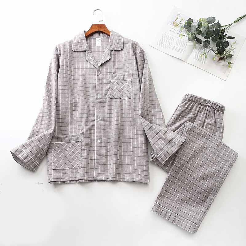 Brushed Cloth Long-Sleeved Lapel Pajama Set For Men