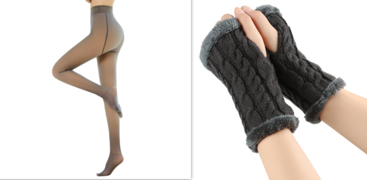 Fleece-lined Fluffy and Twist Knitted Finger Leakage glove for women