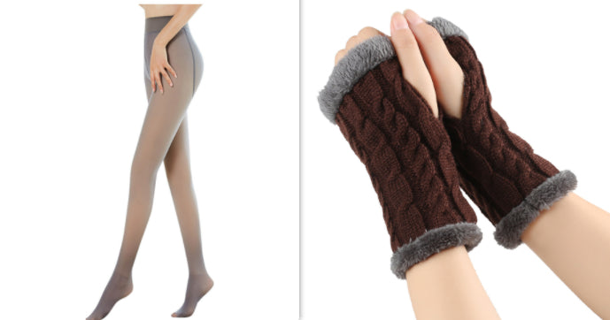 Fleece-lined Fluffy and Twist Knitted Finger Leakage glove for women