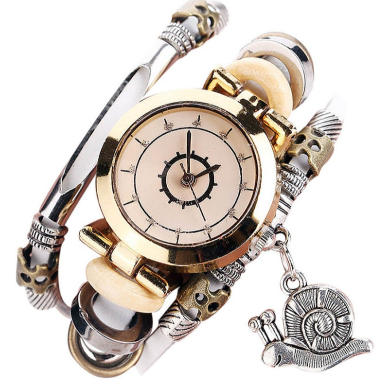 Women's Vintage Bracelet Watch Coiling Leather Watch Snail Pendant