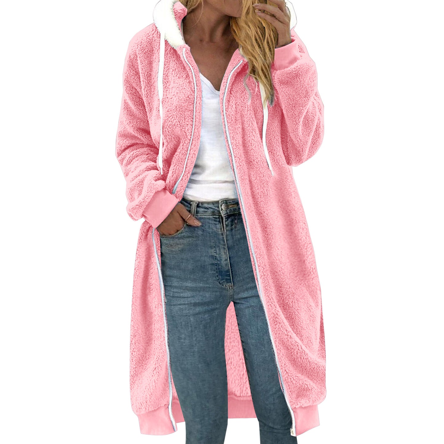 Thick Mid-length Double-sided Plush Fur Hooded Coat Overcoat for women