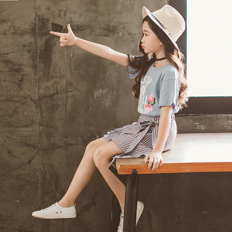 Summer Fashion Girls Short Sleeve Skirt Suit