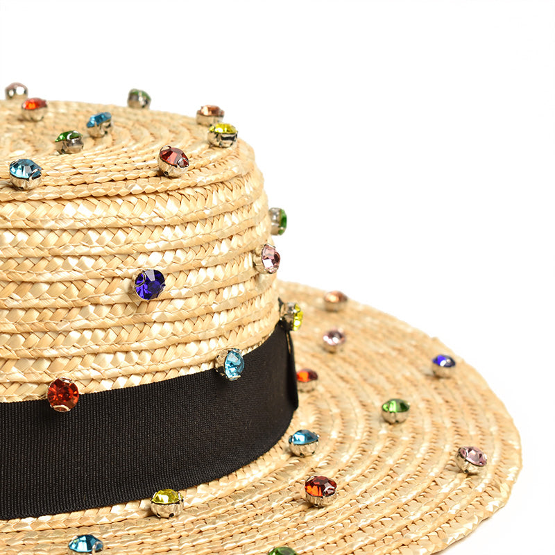 Diamond Water Diamond Inlaid Straw Woven Hat for women