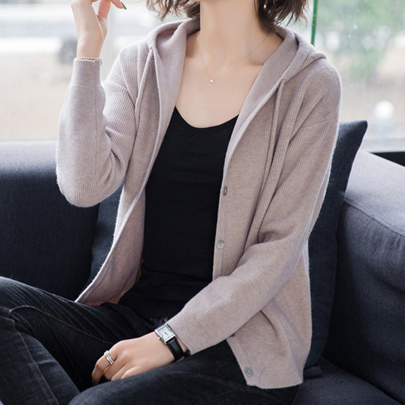 Hooded Sweater Coat Women Long Sleeve Single-breasted Sweaters Clothes