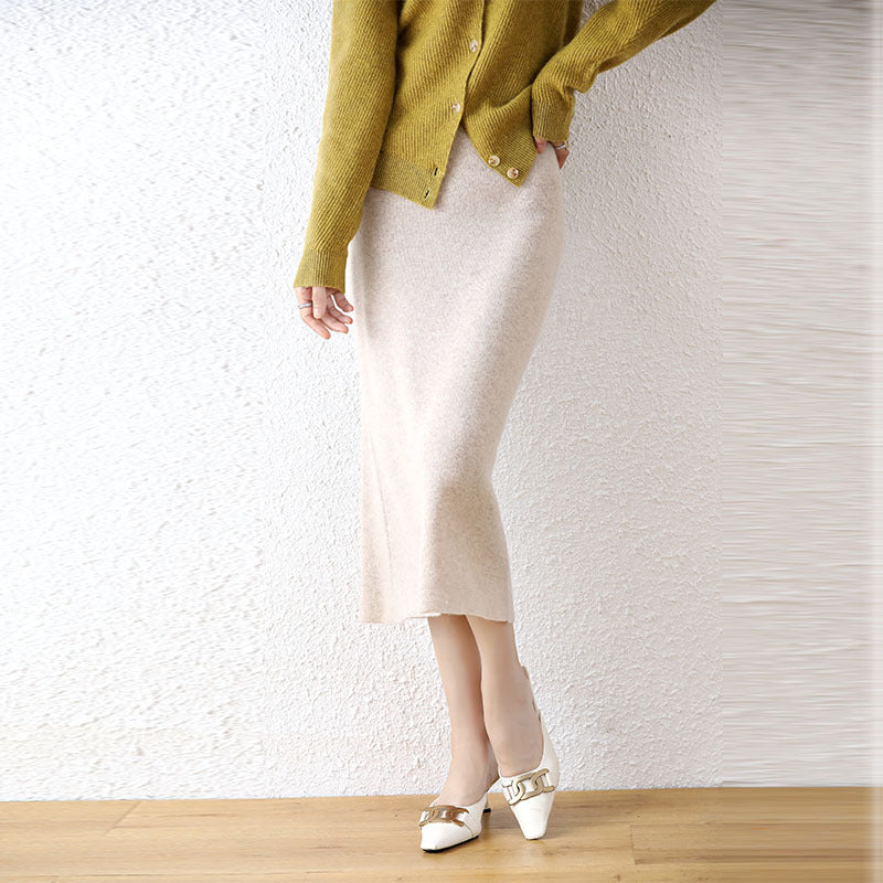 Mid-length High Waist Pure Wool Skirts For Women