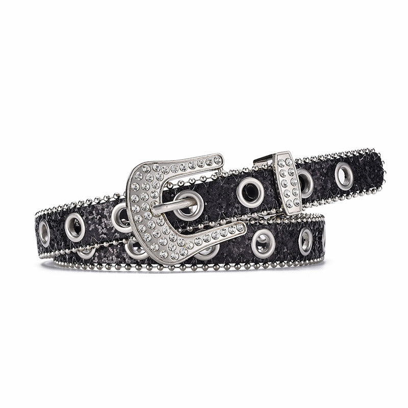 Fashion Rhinestone Pin Buckle Decorative Personality Sequins Belt for Ladies