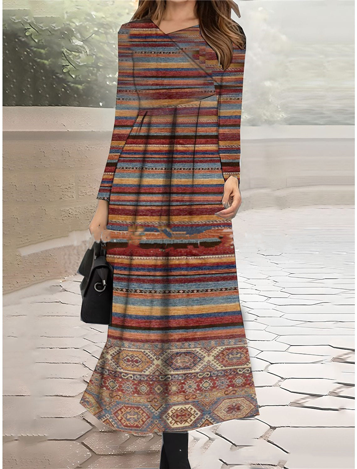 Stitching Diagonal Collar Long Dress For Women