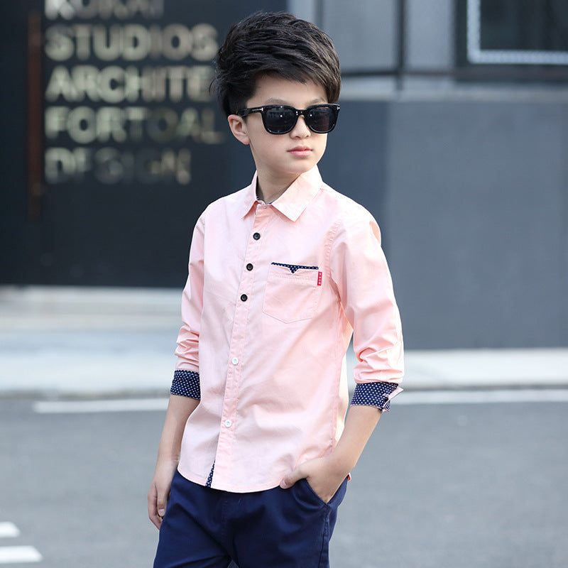 Student Spring And Autumn Trendy Fan Lapel Polka Dot Shirt for boys