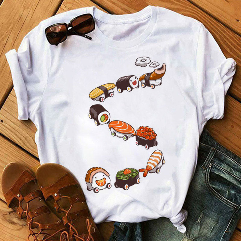 Cute Sushi Hug Short Sleeve T-Shirts For Women